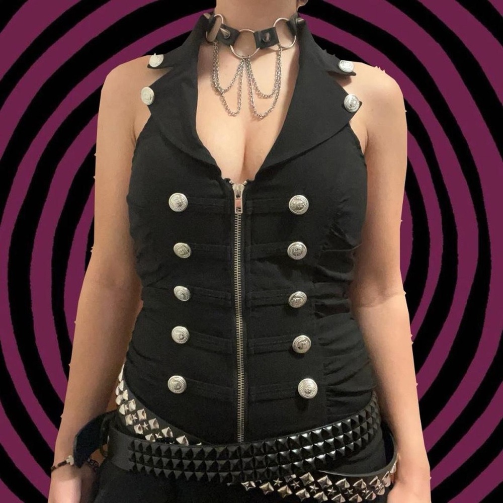 Black Button Collared Marching Band Corset Vest